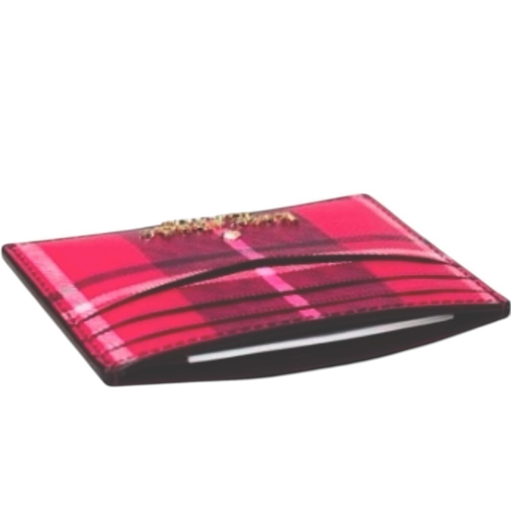 KATE SPADE MSRP $88 Staci Ditsy Buds Floral Slim Cardholder in Bright Rose Plaid - Picture 3 of 9